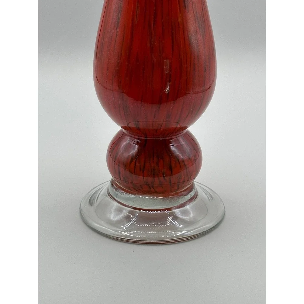 Vintage Pier 1 Imports 15-inch Red & Brown Glass Pillar Candlestick Holder